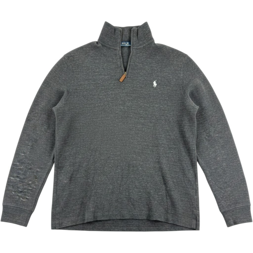 Polo Ralph Lauren Sweater Mens Medium Gray Quarter Zip Cotton Pullover
